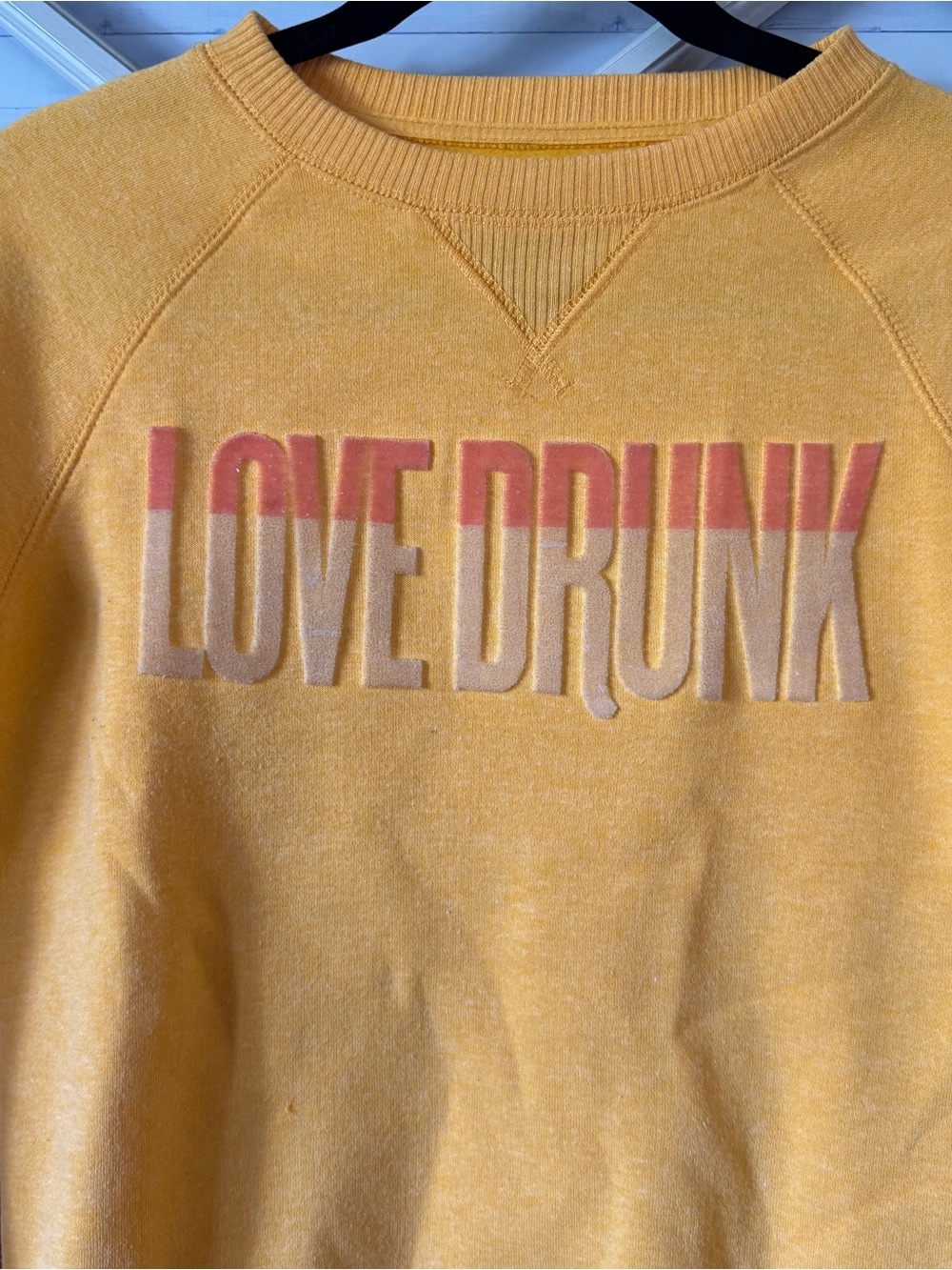 Aeropostale Sweatshirt Size XS Womens Love Drunk Crop Pullover Yellow - Picture 2 of 8